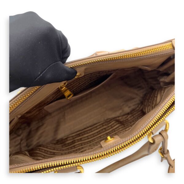 Logo Top Handle Bag Beige in Calfskin, Gold hardware - Image 10