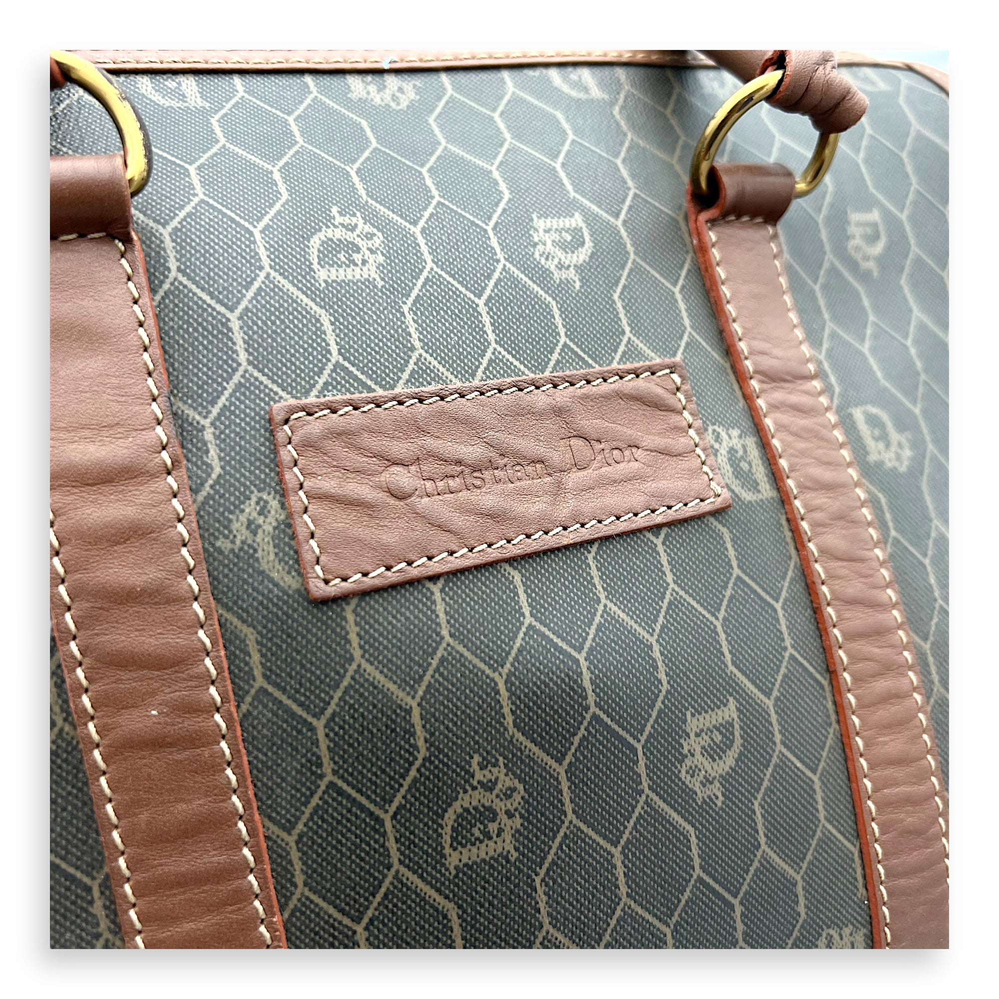 Honeycomb Top Handle Bag Brown in Coated Canvas, Gold hardware - Image 11