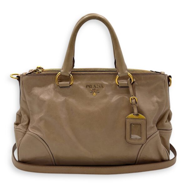 Logo Top Handle Bag Beige in Calfskin, Gold hardware - Image 11