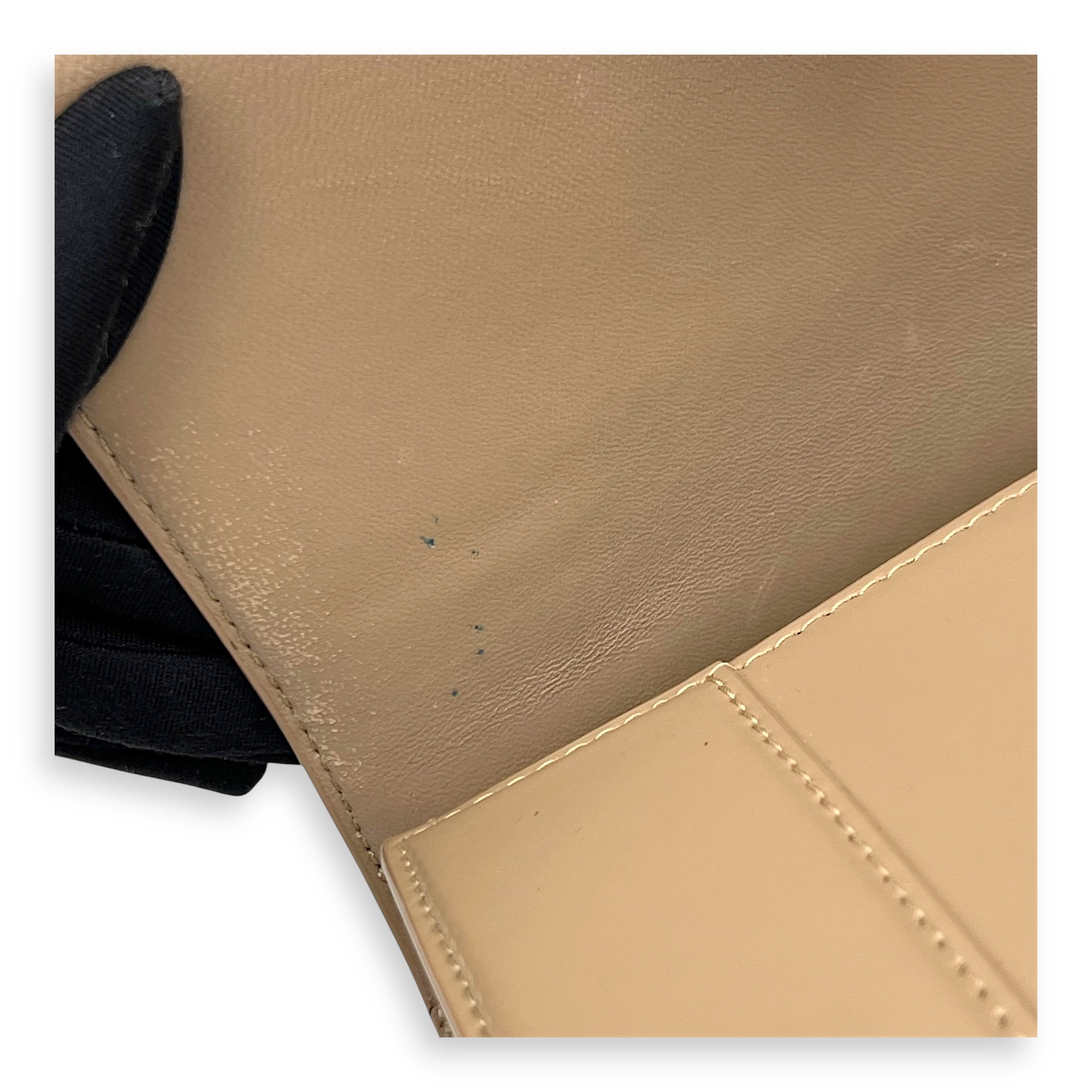 Hourglass Small Beige Top Handle Bag in Calfskin, Gold hardware - Image 11