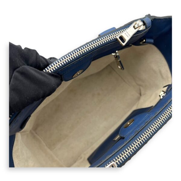 Logo Top Handle Bag Blue in Calfskin, Gold hardware - Image 11
