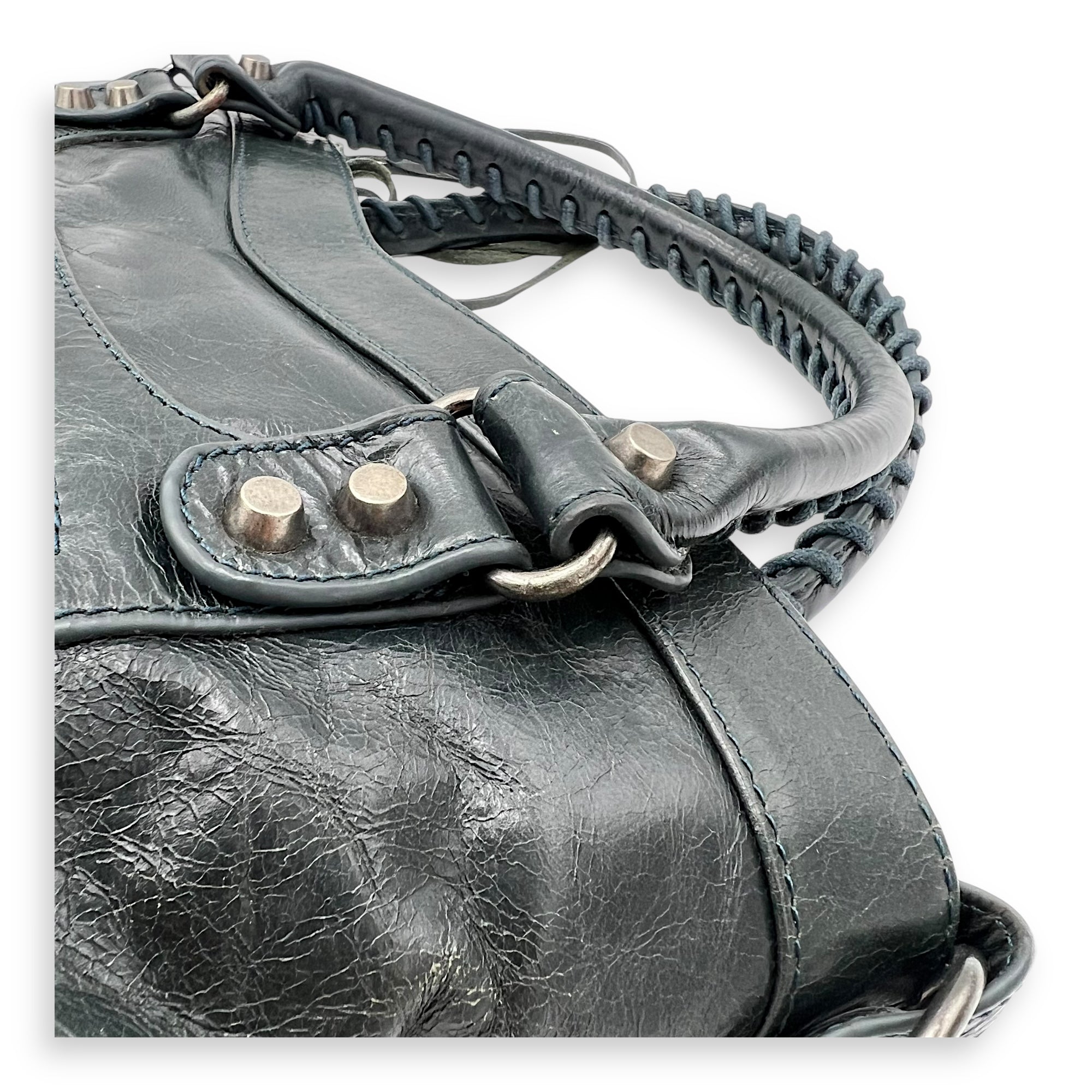 First Green Top Handle Bag in Calfskin, Silver hardware - Image 14