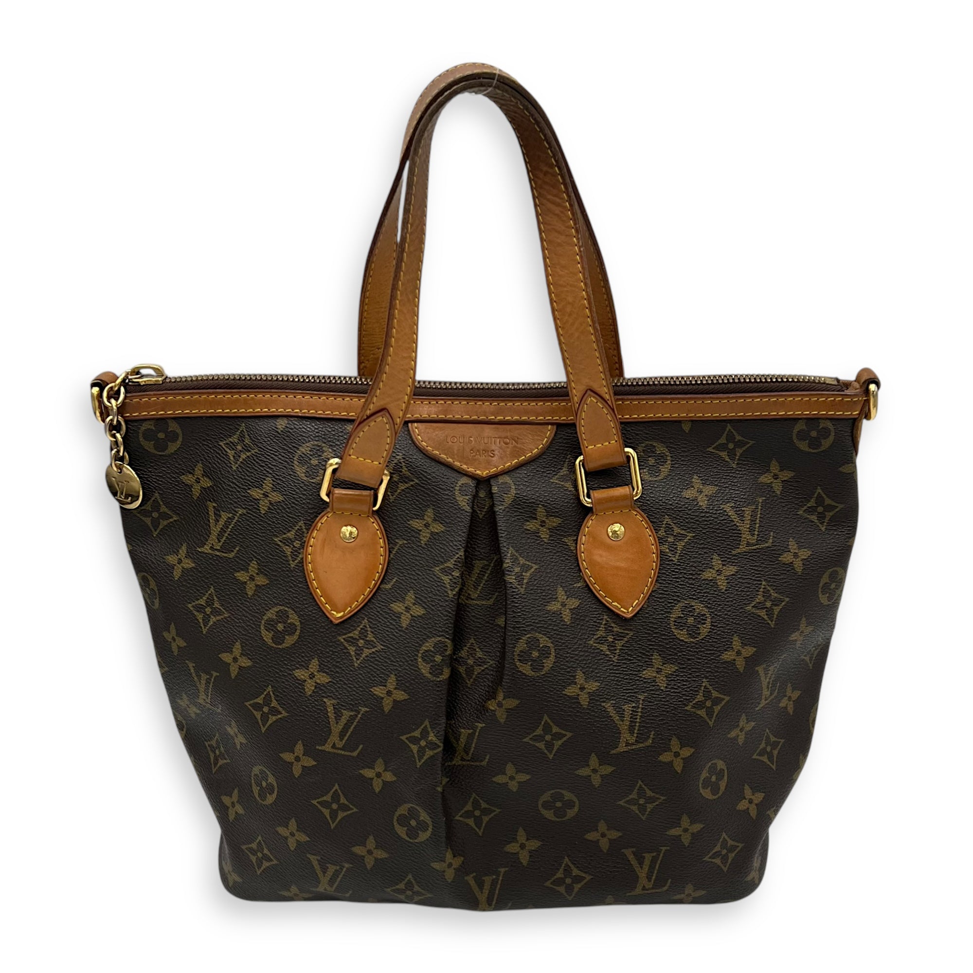Palermo PM Brown Top Handle Bag in Monogram Coated Canvas, Gold hardware