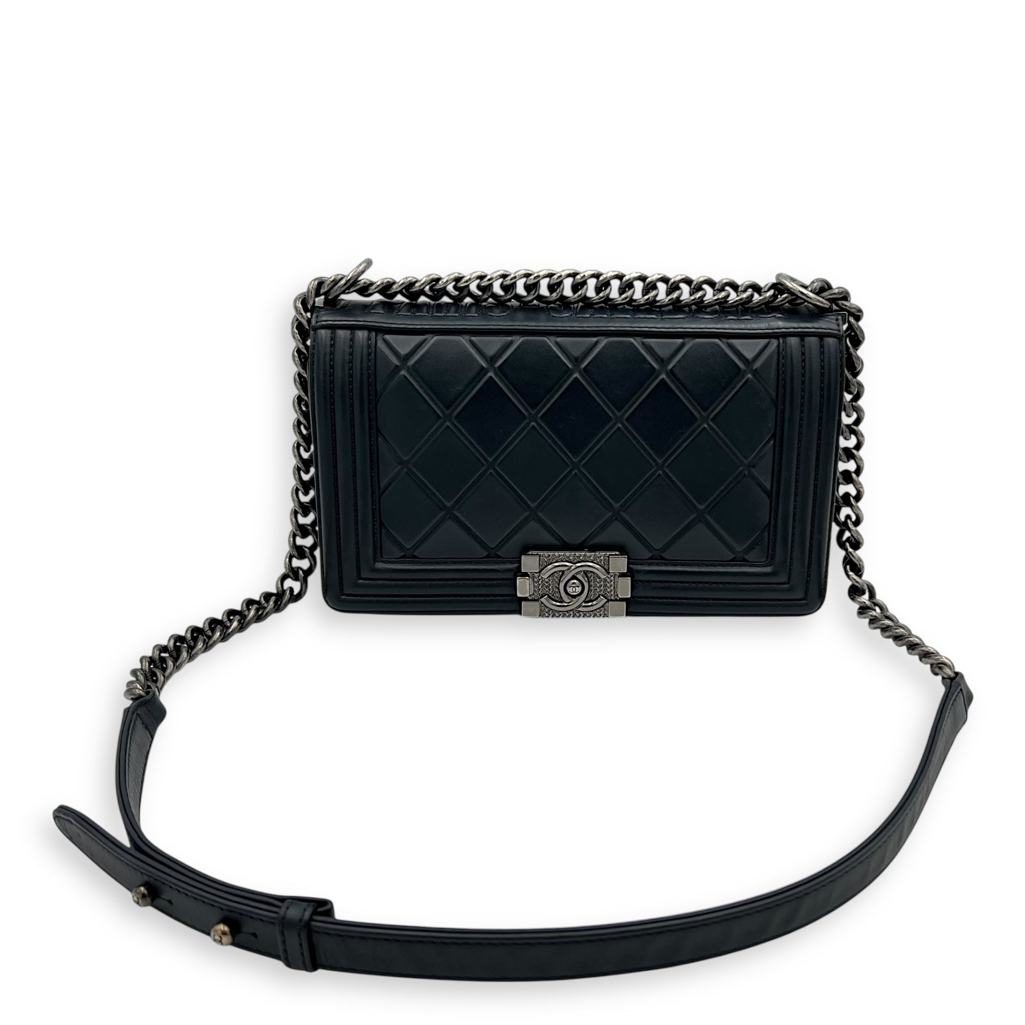 Boy Medium Blue Shoulder Bag in Lambskin, Ruthenium hardware - Image 19