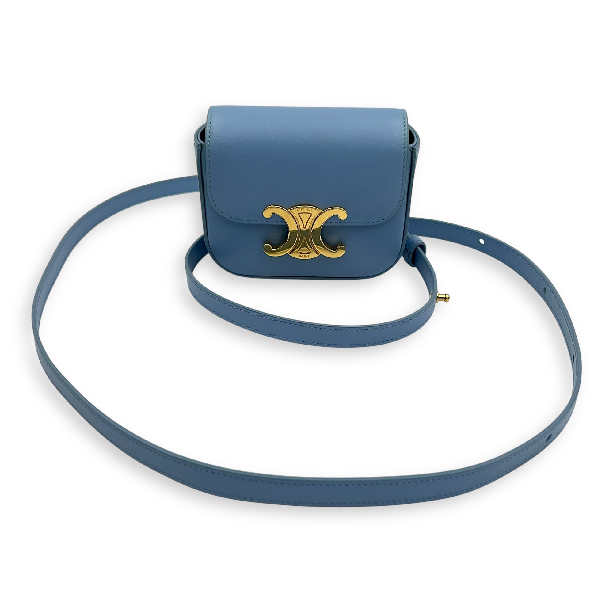 Claude Crossbody Bag Blue in Calfskin, Gold hardware - Image 13