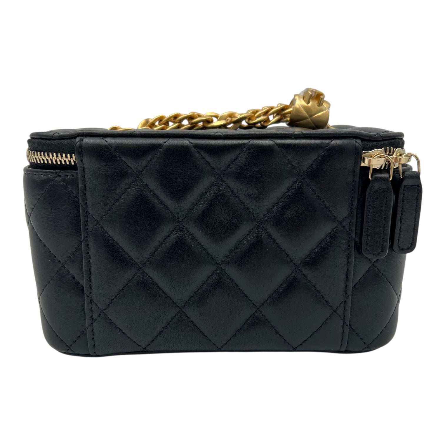 Pearl Crush Vanity Crossbody Bag Black in Lambskin, Gold hardware - Image 3