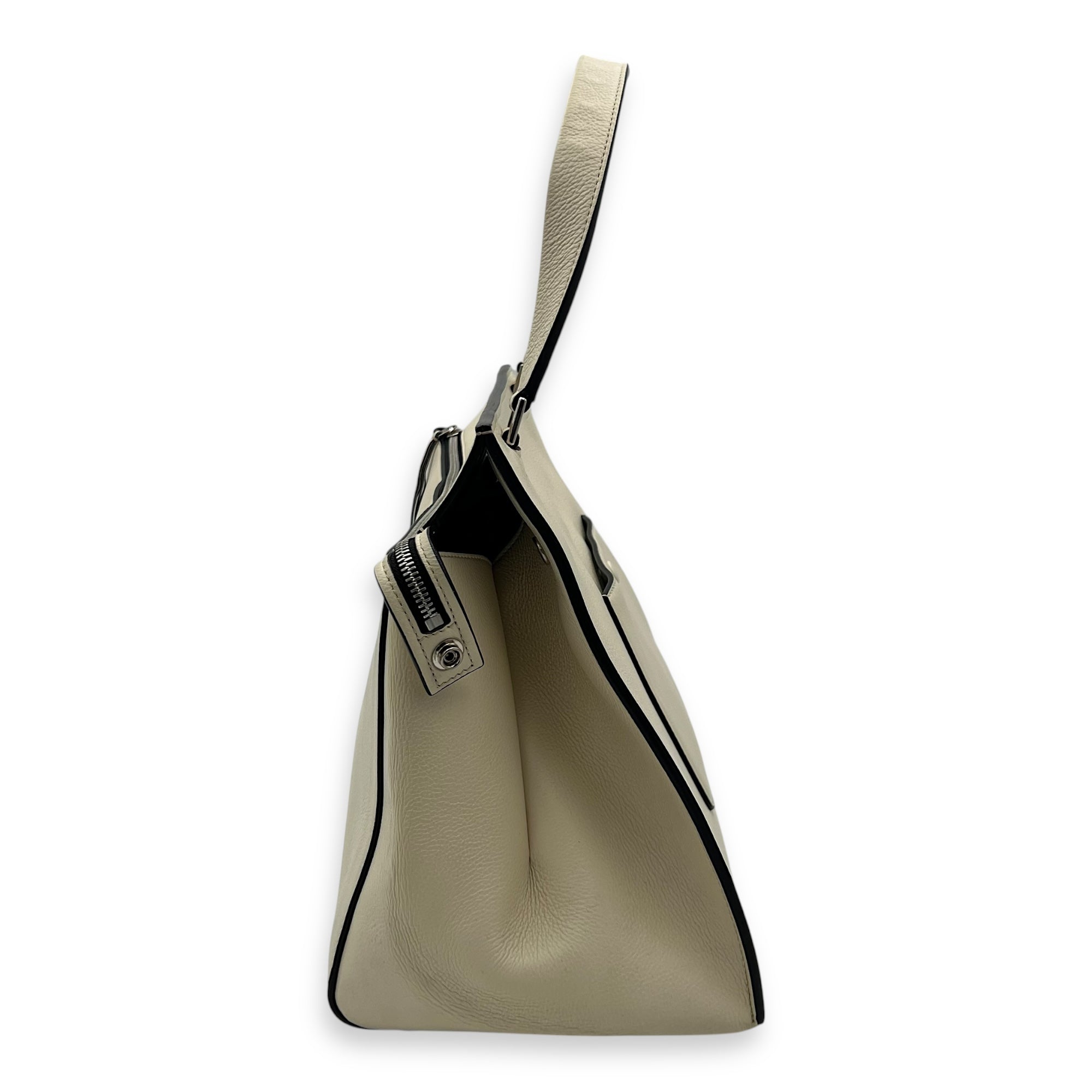 Edge Top Handle Bag White in Calfskin, Silver hardware - Image 5