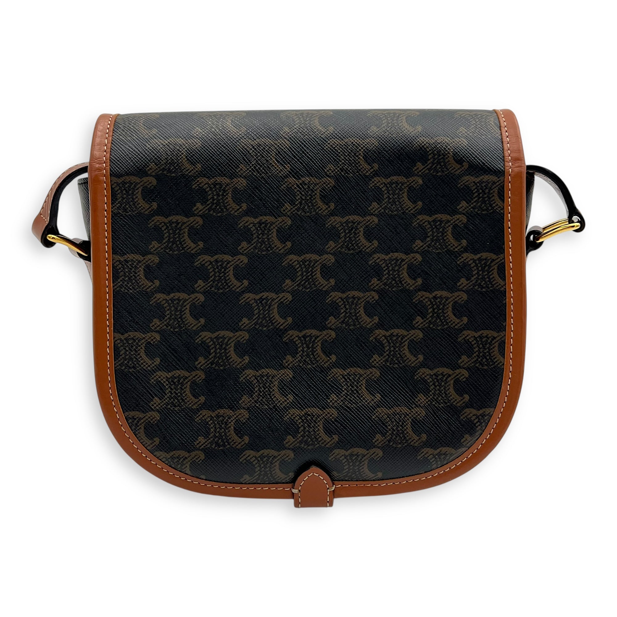 Folco Crossbody Bag Brown in Coated Canvas, Gold hardware - Image 3