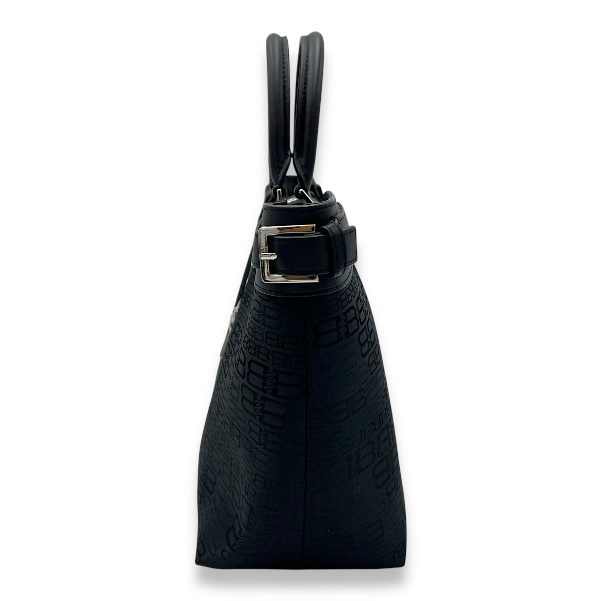 Logo Monogram Black Top Handle Bag in Canvas, Silver hardware - Image 5