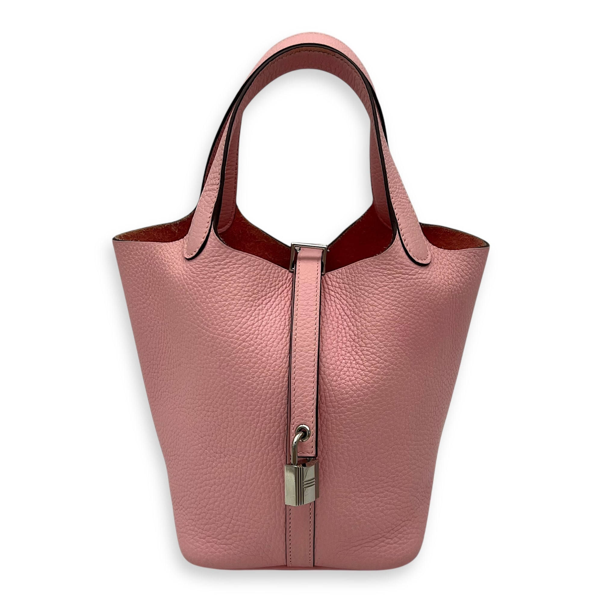 Picotin 18 Rose Sakura Top Handle Bag in Clemence, Palladium hardware