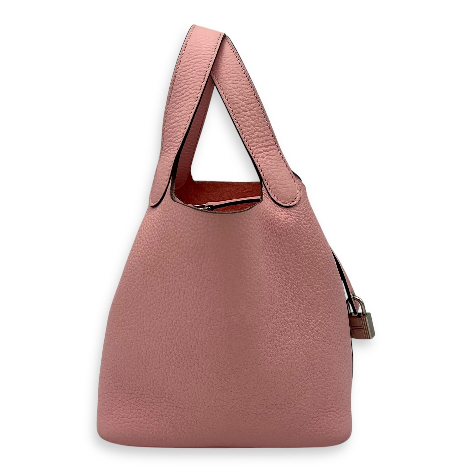 Picotin 18 Rose Sakura Top Handle Bag in Clemence, Palladium hardware - Image 4