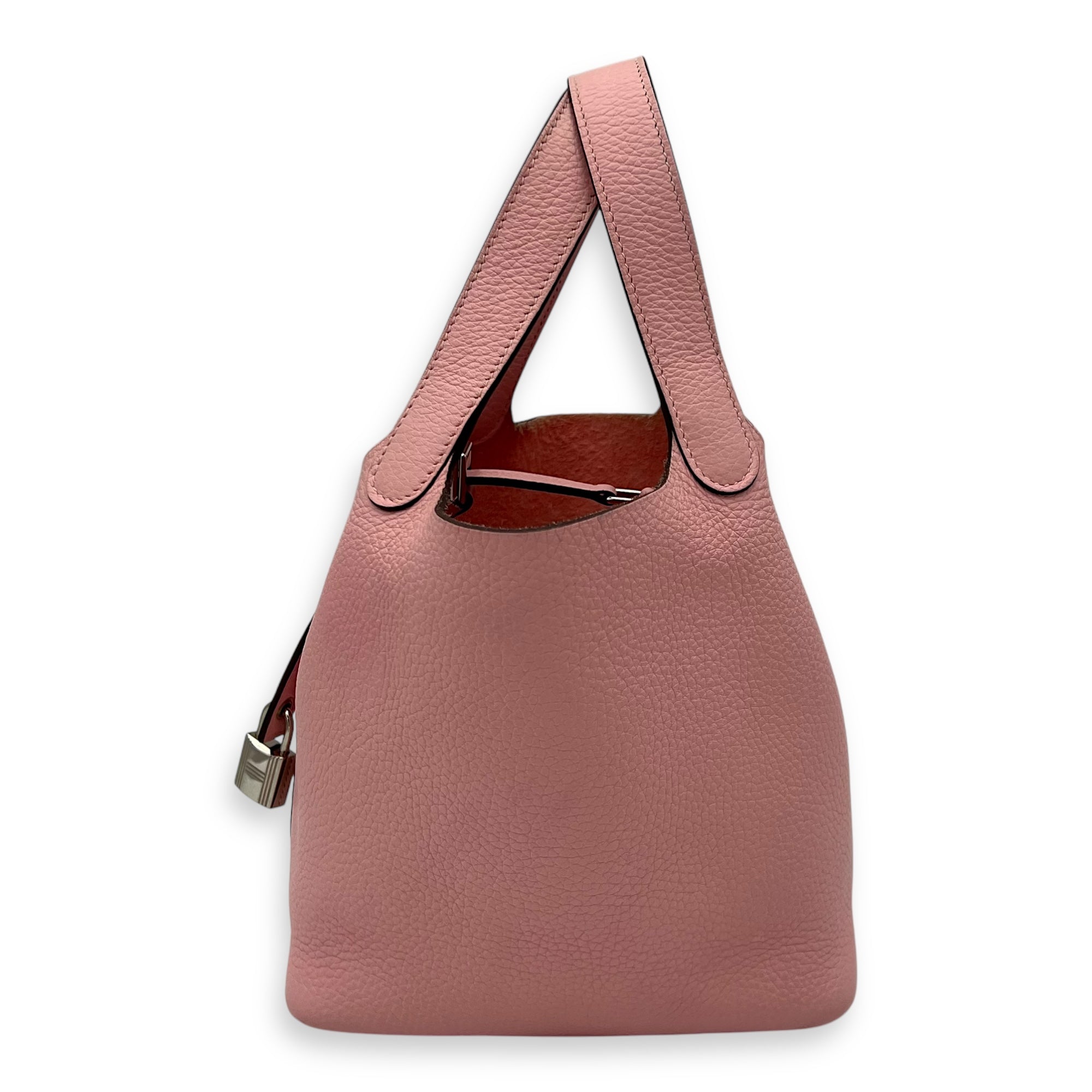 Picotin 18 Rose Sakura Top Handle Bag in Clemence, Palladium hardware - Image 5