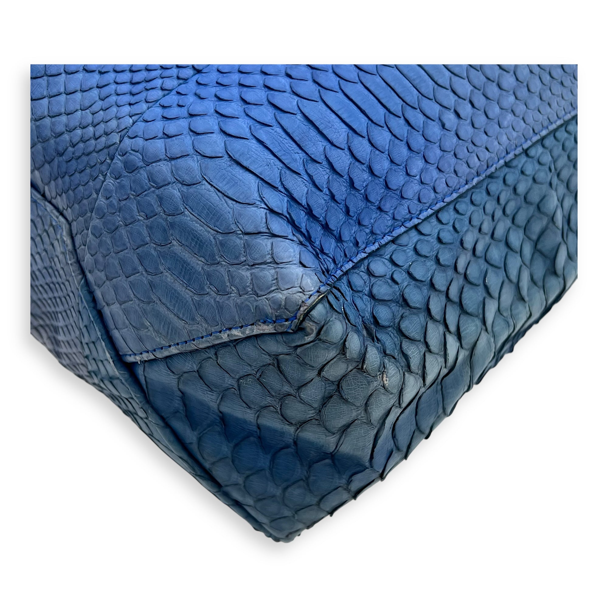 Cabas Tote Bag Blue in Python Leather, Gold hardware - Image 12