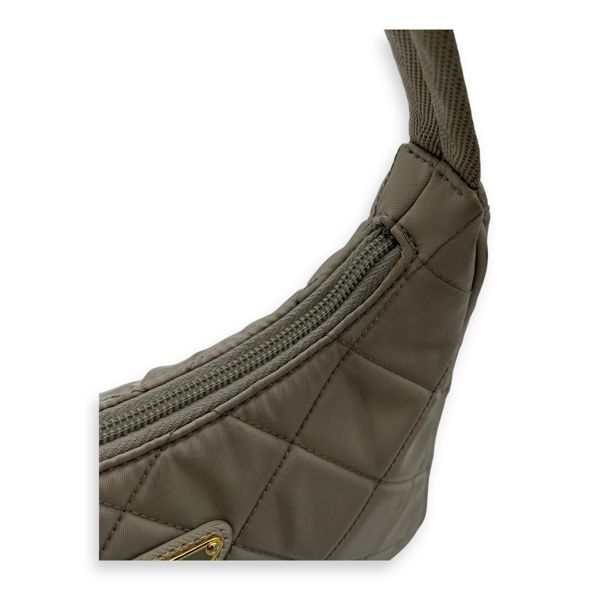 Re-Edition Shoulder Bag Beige in Re-Nylon, Gold hardware - Image 11
