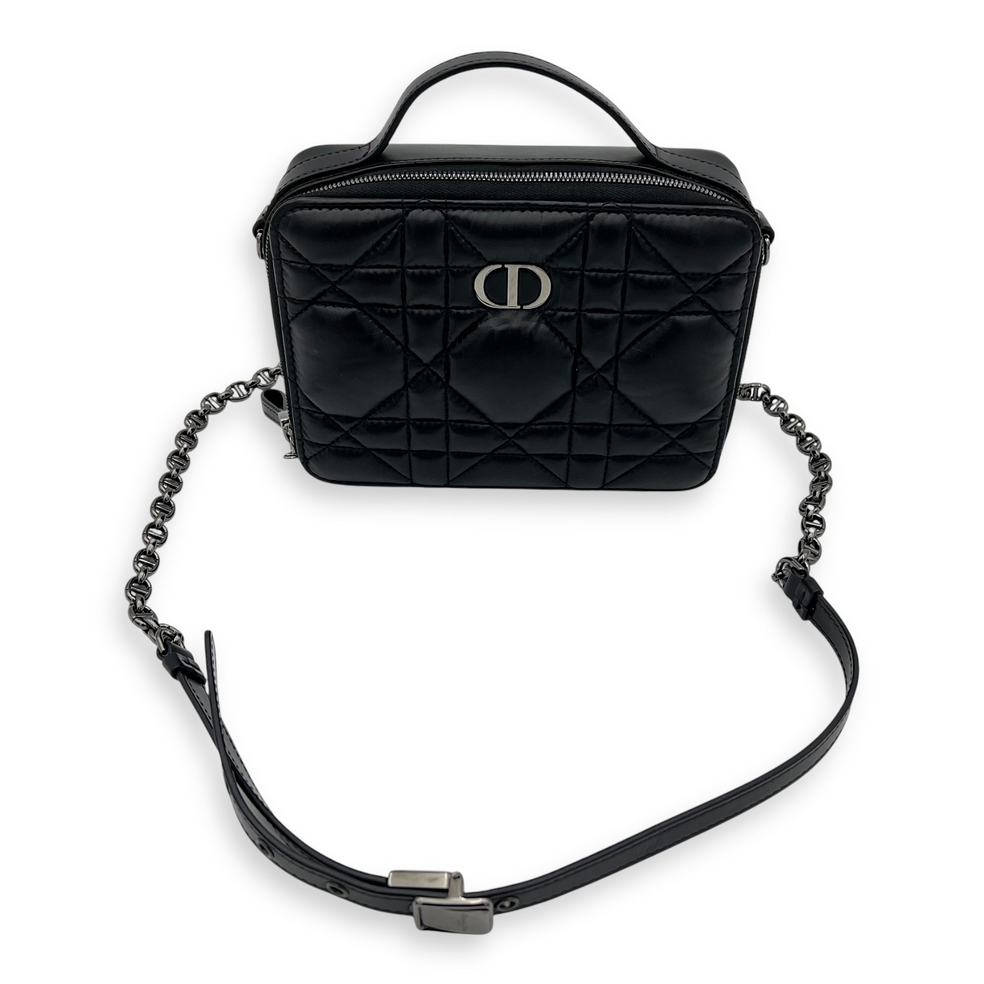 Caro Shoulder Bag Box Black in Calfskin, Gunmetal hardware - Image 11