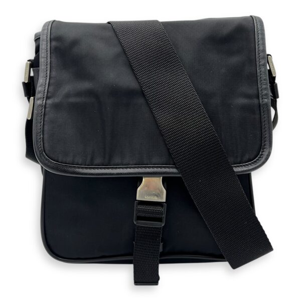 Logo Messenger Black in Nylon, Silver hardware
