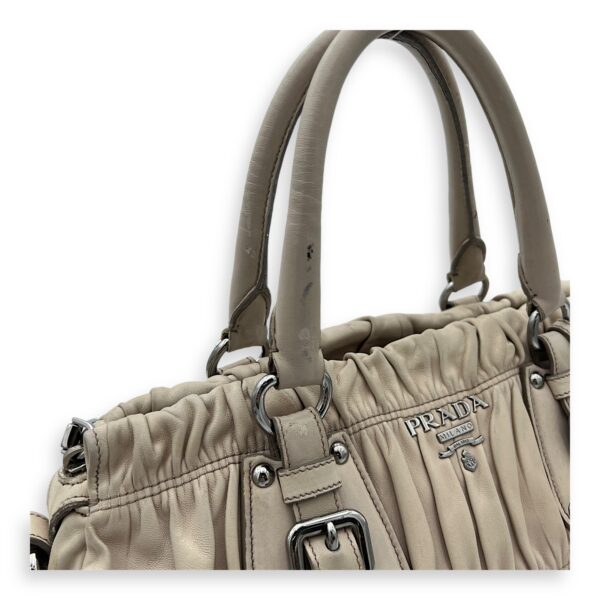 Gaufre Satchel Beige Top Handle Bag in Lambskin, Silver hardware - Image 12