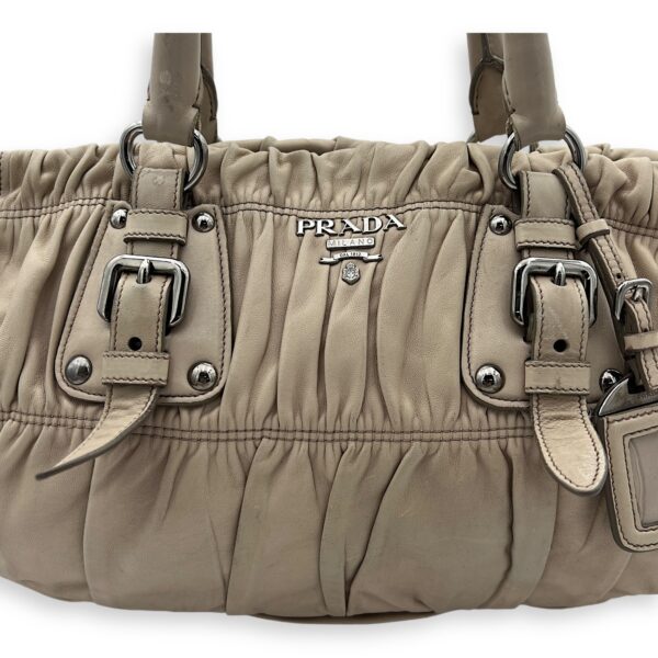 Gaufre Satchel Beige Top Handle Bag in Lambskin, Silver hardware - Image 14