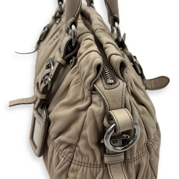 Gaufre Satchel Beige Top Handle Bag in Lambskin, Silver hardware - Image 16
