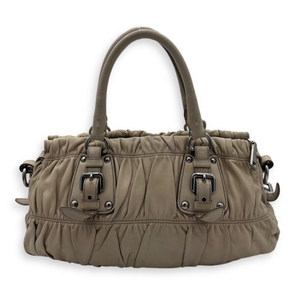 Gaufre Satchel Beige Top Handle Bag in Lambskin, Silver hardware - Image 3