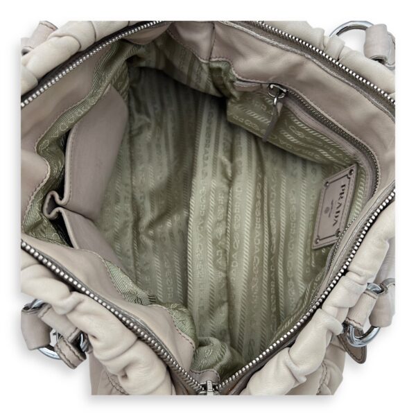 Gaufre Satchel Beige Top Handle Bag in Lambskin, Silver hardware - Image 7