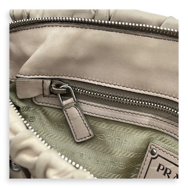 Gaufre Satchel Beige Top Handle Bag in Lambskin, Silver hardware - Image 9