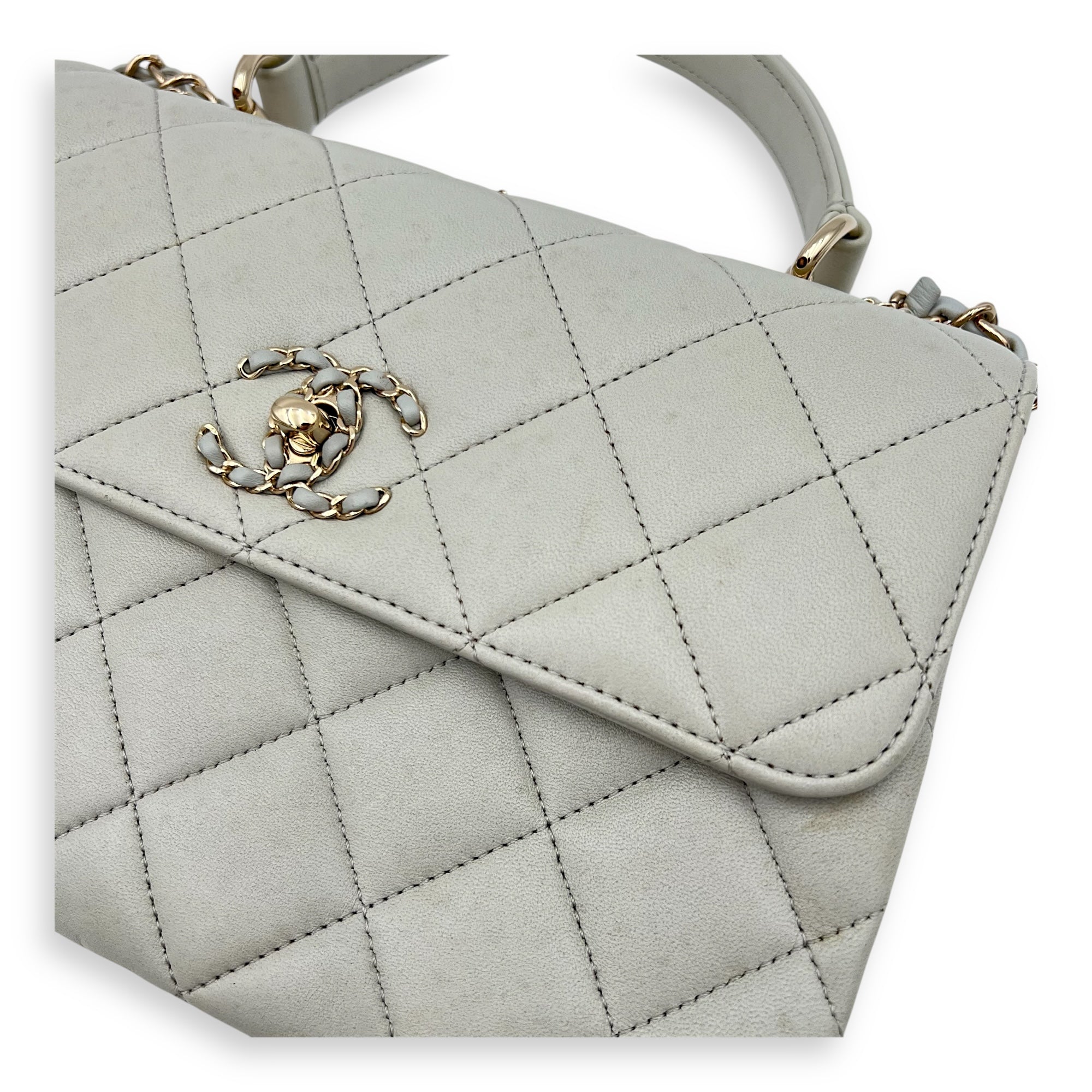 Trendy CC Top Handle Bag Blue in Lambskin, Gold hardware - Image 9