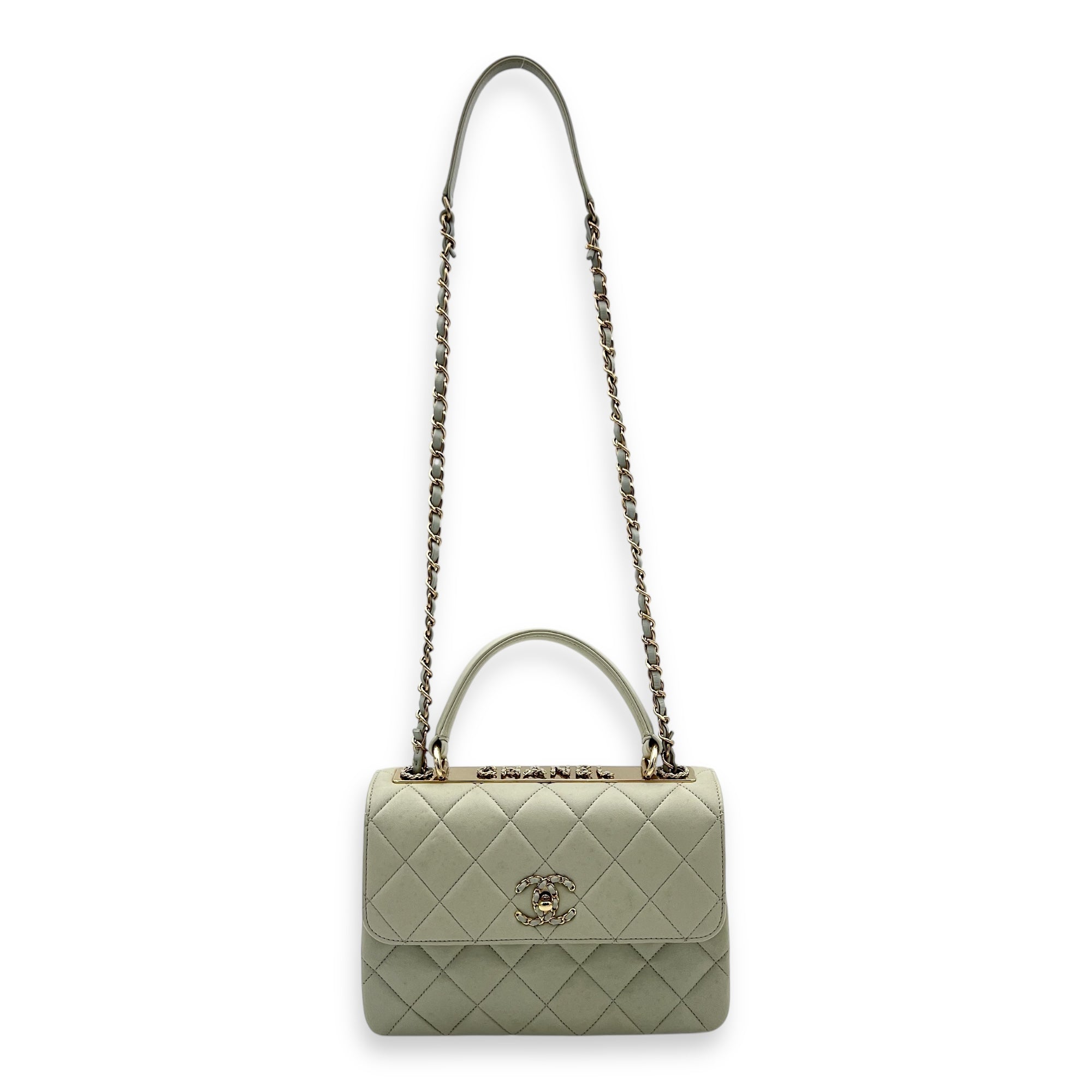 Trendy CC Top Handle Bag Blue in Lambskin, Gold hardware - Image 13