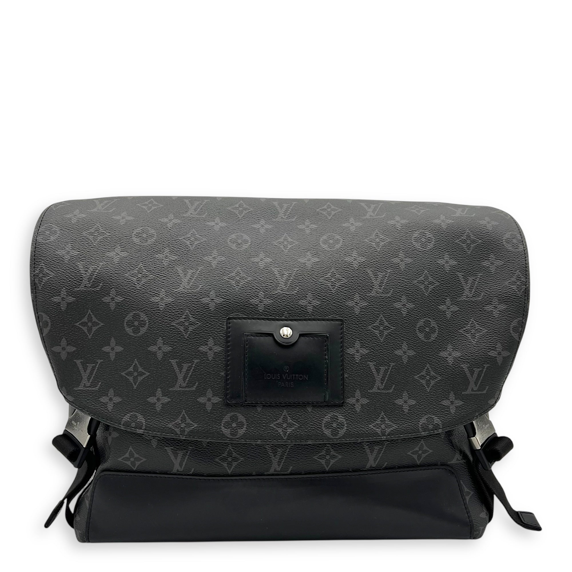 Voyage Defile Homme Automne Hiver MM Black Messenger Bag in Monogram Coated Canvas, Silver hardware